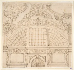 Design for the Upper Half of a Wall Elevation with a Semicircular Window