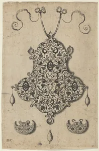 Design for the Verso of a Pendant with Grapevines Above Axe-Shaped Ornaments