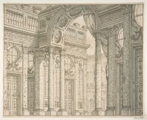 Design of a Perspective for a Stage Set with Courtyard and Triumphal Arch.