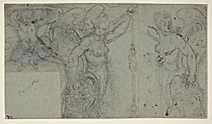 Design with Two Winged Female Figures and a Putto