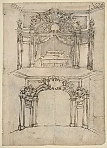 Designs for Bed Alcoves (Recto). Studies for a figure of St. John the Baptist and a Bed Alcove (Verso). by Giovanni Battista Foggini