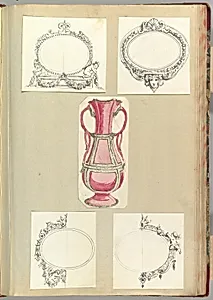 Designs for Four Mirrors and a Two Handled Vase