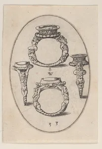 Designs for Four Rings, Plate 33 from 'Livre d'Aneaux d'Orfevrerie'