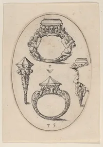 Designs for Four Rings, Plate 35 from 'Livre d'Aneaux d'Orfevrerie'