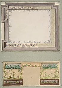Designs for the ceiling and wall of a room decorated with waterbirds and flowering vines by Jules-Edmond-Charles Lachaise|Eugène-Pierre Gourdet