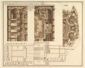 Designs for the Theater at Nancy: View of Half the Proscenium and a Half a Section of It; End of the Ceiling; and Ground Plan