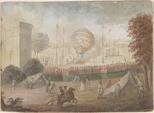 Designs for Top and Four Sides of a Snuffbox with Scenes depicting the Ascent of a Hot Air Balloon