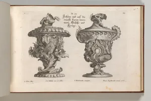Designs for Two Lidded Vases, Plate 1 from: 'Schöne und auf die neueste Facon inventierte Gefäße und Krüge'