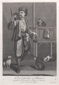 Dgi-Guerdgi Albanois, qui porte au Bezestein des Foyes de Mouton pour nourrir les Chats, plate 60 from "Recueil de cent estampes représentent differentes nations du Levant"