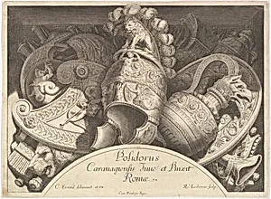 Divers Trophées (Weapon Trophies after the Façade of Palazzo Milesi in Rome) by Charles Errard le fils|Polidoro da Caravaggio|René Lochon