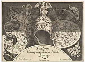 Divers Trophées (Weapon Trophies after the Façade of Palazzo Milesi in Rome) by René Lochon|Charles Errard le fils|Polidoro da Caravaggio