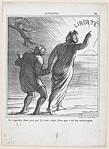 Don't look in that direction, don't you see that it's just a scare-crow, from 'News of the day,' published in "Le Charivari" by Honoré Daumier|Walter Frères|Arnaud de Vresse