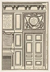 Door and Chimney of the Billiards room at Versailles, plate I from the Series 'Portes a Placard et Lambris', published as part of 'L'Architecture à la Mode' by Jean Le Pautre|Nicolas Langlois|Jules Hardouin Mansart