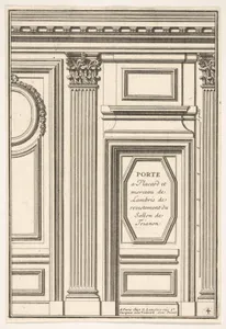 Door and Part of the Wainscot in the restored Salon of the Trianon Palace, plate IV from the Series 'Portes a Placard et Lambris', published as part of 'L'Architecture à la Mode'