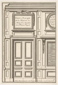 Door and Part of the Wall Paneling with Mirrored Glass from the House of 'Monsieur le Maître' at Plessis Piquet, plate VI from the Series 'Portes a Placard et Lambris', published as part of 'L'Architecture à la Mode'