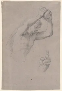 Double-sided sheet of Figural Studies: (recto) Studies of a Young Man Holding a Stone Seen in Half-length; (verso) Seated Young Man Seen in Three-quarter View from Behind, Facing Right.