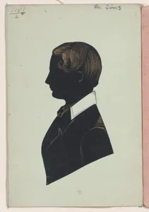 Double sided silhouette portraits of Mr. Sims and a young woman