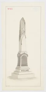 Draped Obelisk Grave Monument for "Holme", No. 933 (recto); Sketch of a grave (verso)