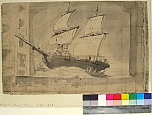 Drawing for Wagner's "Le Vaisseau Fantôme," Paris Opéra by Pierre Luc Charles Cicéri