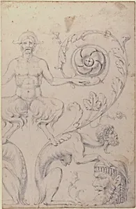 Drawing of a Grotesque after a 16th-century Decorative Relief. by Filippo Cretoni