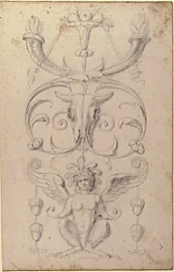 Drawing of a Grotesque after a 16th-century Decorative Relief. by Filippo Cretoni