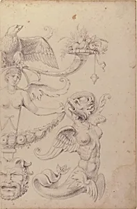 Drawing of a Grotesque after a 16th-century Decorative Relief. by Filippo Cretoni