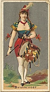 Drummer, from the Occupations for Women series (N166) for Old Judge and Dogs Head Cigarettes by Goodwin & Company