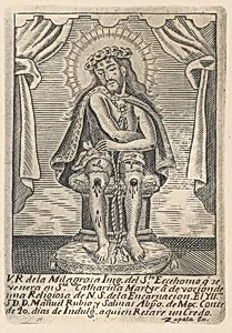 'Ecce Homo' Christ seated, crowned, his wounds showing