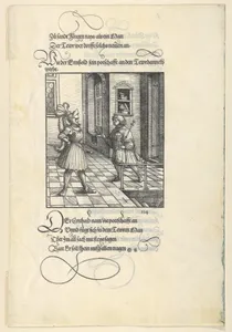 Ehrenhold Delivering Ehrenreich's Message to Theuerdank, from [Theuerdank] Die geuerlicheiten vnd einsteils der geschichten des loblichen streytparen vnd hochberümbten helds vnd Ritters herr Tewrdannckhs