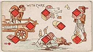 Eight of Diamonds, With Care, from Harlequin Cards, 2nd Series (N220) issued by Kinney Bros. by Kinney Brothers Tobacco Company