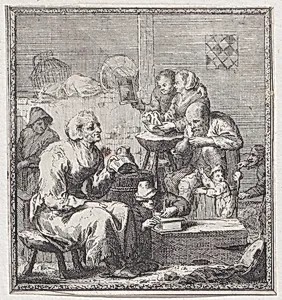 Eight peasants in a rustic interior