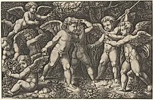 Eight putti playing by Master of the Die|Raphael (Raffaello Sanzio or Santi)