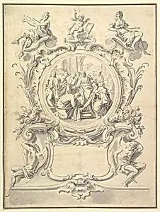 Elaborately Framed Roundel of Christ Washing the Feel of the Apostles by Anonymous, German, 19th century|Anonymous, Italian, Bolognese 18th century artist