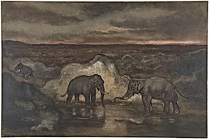 Elephants by a Pool by Antoine-Louis Barye