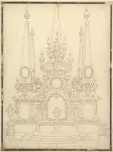 Elevation of a Catafalque: Four Large Obelisks at the Corners with Large one Surmounting the Top