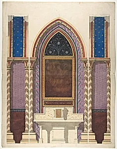Elevation of a design for an altar and painted wall decoration by Jules-Edmond-Charles Lachaise|Eugène-Pierre Gourdet
