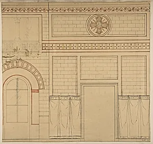 Elevation of a wall decorated with the dove of the holy ghost by Jules-Edmond-Charles Lachaise|Eugène-Pierre Gourdet