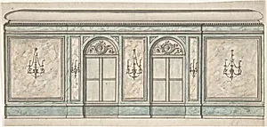 Elevation of a Wall with Two Windows and Five Wall Lights by Anonymous, British, 19th century