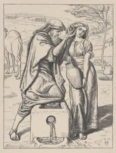 Eliezer and Rebekah at the Well, from "Dalziels' Bible Gallery"