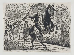 Emiliano Zapata on horseback, scene from the Mexican Revolution