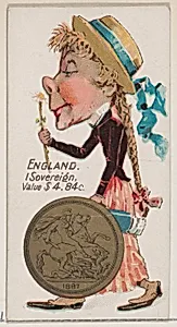 England, 1 Sovereign, from the series Coins of All Nations (N72, variation 1) for Duke brand cigarettes by W. Duke, Sons & Co.