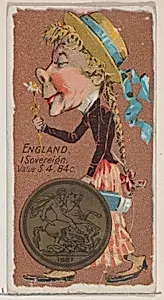 England, 1 Sovereign, from the series Coins of All Nations (N72, variation 2) for Duke brand cigarettes by W. Duke, Sons & Co.