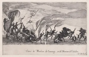 Entrée de MM. de Couvonge et de Chalabre (Entrance of Monsieur du Couvonge and of Monsieur de Chalabre), from Le Combat a la Barrière in the Palace at Nancy by Henri Humbert, printed by Sebastien Phillipe