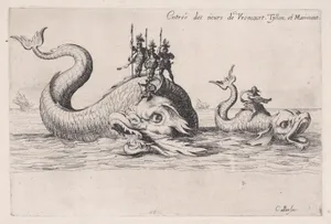 Entrée de MM. de Vroncourt, Tyllon, et Marimont (Entrances of Monsieur de Vroncourt, of Monsieur de Tyllon, and Monsieur de Marimont), from Le Combat a la Barrière in the Palace at Nancy by Henri Humbert, printed by Sebastien Phillipe