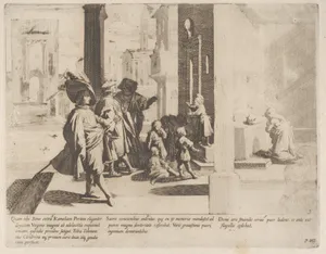 Episode 4: The Young Saint Bernardino preaches to a group of boys while important men admire him; Episode 5: The Young Saint Bernardino scourges himself; Episode 6: Saint Bernardino's cousin prays before an image of the Virgin, from "The Life of Saint Bernardino of Siena"