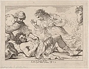 Erminia Discovers the Wounded Tancred (from Tasso, Gerusalemme Liberata) by Giovanni Battista Pasqualini|Guercino (Giovanni Francesco Barbieri)|Thomas Rowlandson