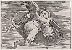Eros Stealing Man's Shield by Agostino Veneziano (Agostino dei Musi)|Raphael (Raffaello Sanzio or Santi)