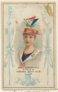 Error-Misprint Card, Annie Sommerville in Colors of the Hoboken Yacht Club, from the Yacht Colors of the World series (N140) issued by Duke Sons & Co. to promote Honest Long Cut Tobacco