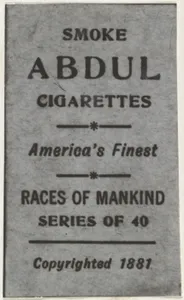 Facsimile of card verso from the Races of Mankind series (T181) issued by Abdul Cigarettes