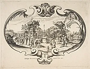 Fan with figures in a garden by Nicolas Cochin|Stefano della Bella